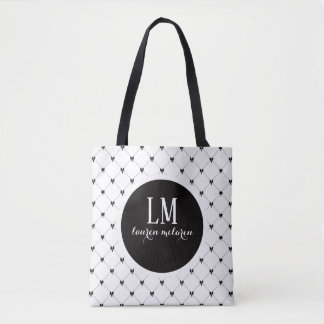Monogram Script Bow Tote Bag – White & Black Tygkasse