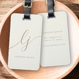 Monogram Script Calligraphy Ivory Vit ros Rosa Bagagebricka