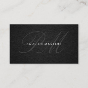 Monogram Script Corporate Minimal Black Linen Visitkort