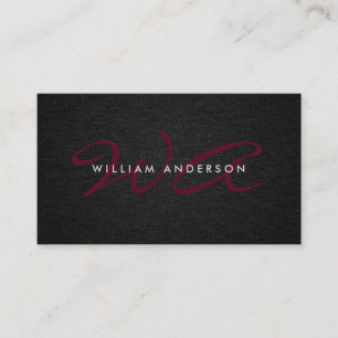 Monogram Script Corporate Minimal Black Linen Visitkort