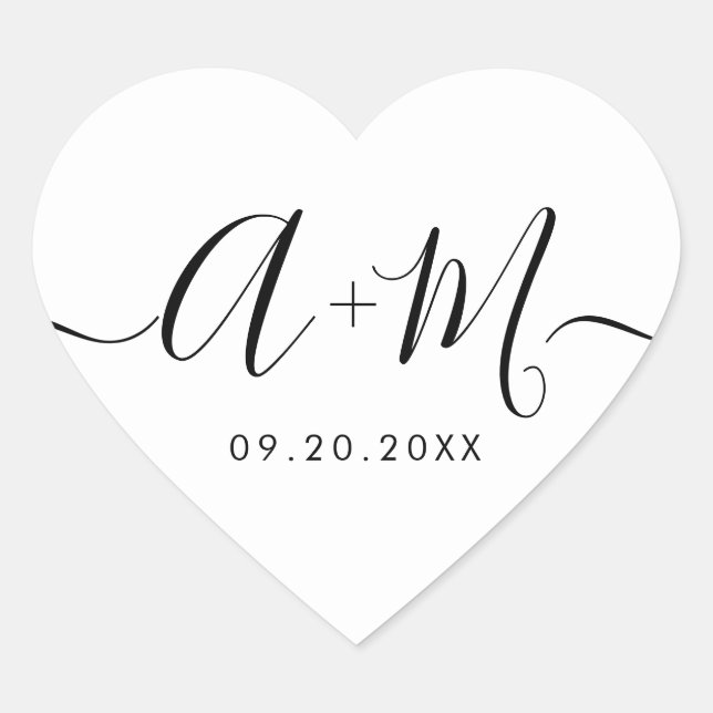 Monogram Script Custom Wedding date Heart Hjärtformat Klistermärke (Framsida)