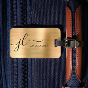 Monogram Script Faux Guld Metall Steel Bagagebricka