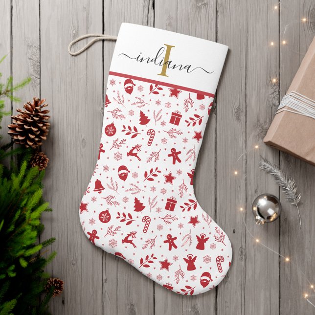 Monogram Script Festive-Helgdagar Stor Julstrumpa (Christmas Elements Monogram Pattern Stocking)