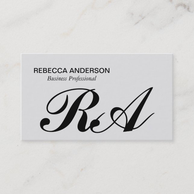 Monogram Script Grått | Ljust Grått Visitkort (Framsida)