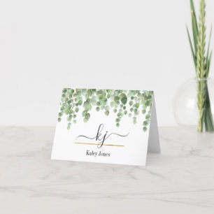 Monogram Script Greenery Från skrivbordet Tack Kort