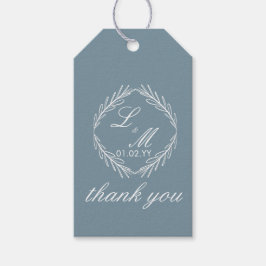 Monogram Script Gren Dusty Blue Bröllop Presentetikett