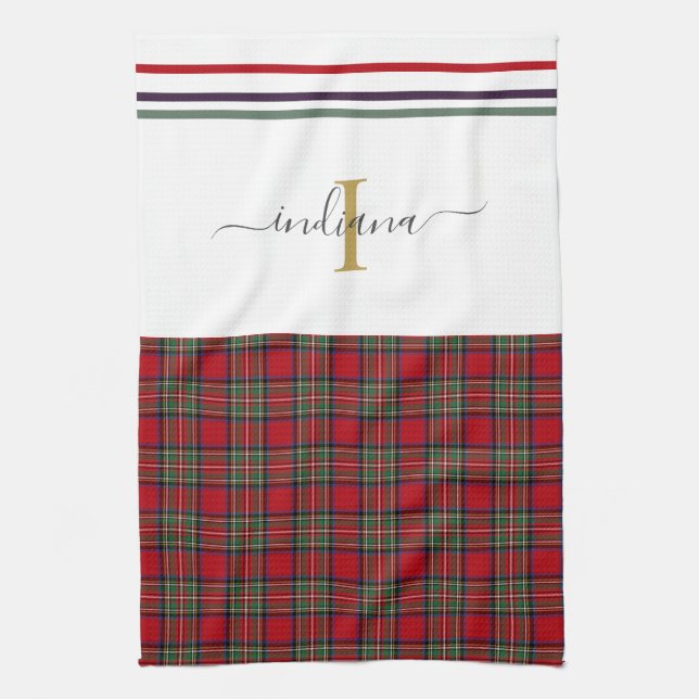 Monogram Script Play Tartan Stewart Rustic Kökshandduk (Vertikal)