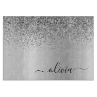Monogram Script Silver Black Glitter Girly Name