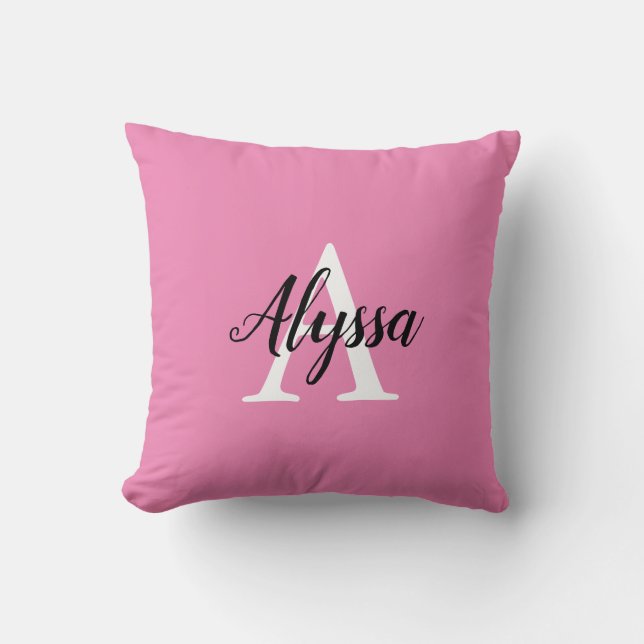 Monogram Script Snyggt Rosa Dekorativ kudde (Framsida)