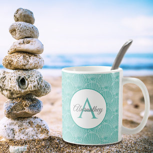 Monogram Sea Snäcka Skeleton Mönster Beach House Kaffemugg