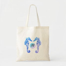 Monogram Seahorse Whimsical Personlig Tote Tygkasse