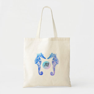 Monogram Seahorse Whimsical Personlig Tote Tygkasse