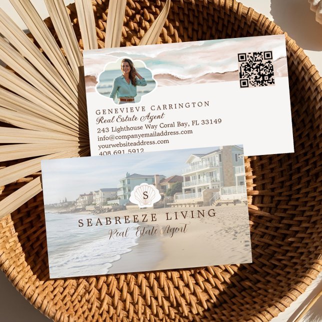 Monogram Seashell Egendom Photo Real Gods Visitkort (Monogram Seashell Properties Photo Real Estate Business Card)