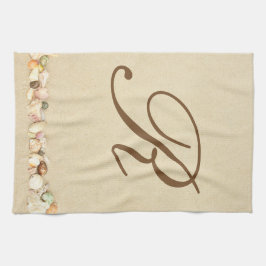 Monogram Seashells på Beach Sand Personlig Kökshandduk