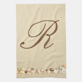 Monogram Seashells på Beach Sand Personlig Kökshandduk