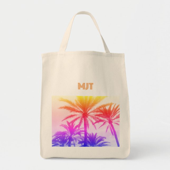 MONOGRAM semestersolnedgång Tote Bag RETRO HANDFLA Tygkasse (Framsidan)
