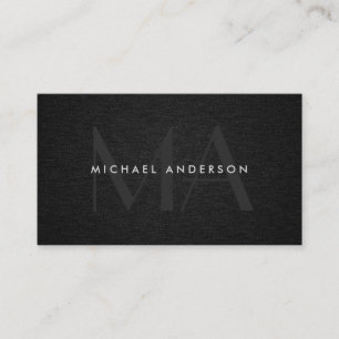 Monogram Serif Corporate Minimal Black Linen Visitkort