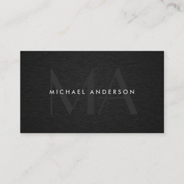 Monogram Serif Corporate Minimal Black Linen Visitkort (Framsida)