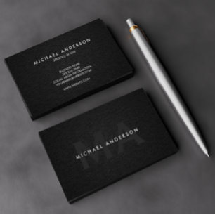 Monogram Serif Corporate Minimal Black Linen Visitkort