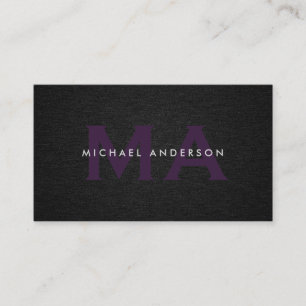 Monogram Serif Corporate Minimal Black Linen Visitkort