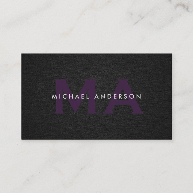 Monogram Serif Corporate Minimal Black Linen Visitkort (Framsida)