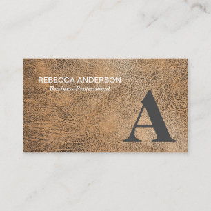 Monogram Serif Grått, brun läder Visitkort