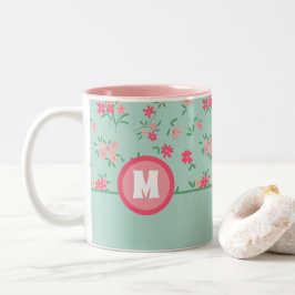 Monogram Shades Rosa Daety Flowers Två-Tonad Mugg