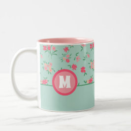 Monogram Shades Rosa Daety Flowers Två-Tonad Mugg