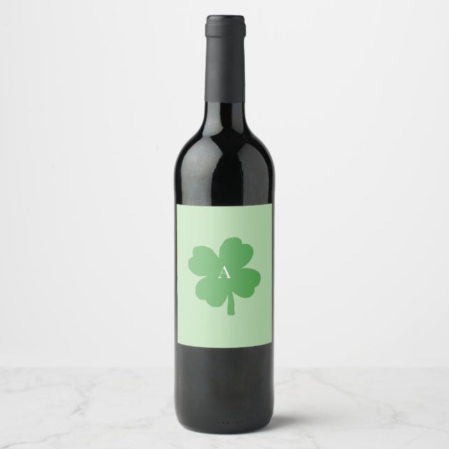 Monogram Shamrock Grön Irländsk Vinflaska Etikett (Framsida)