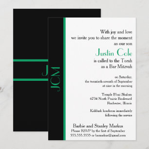 Monogram Shamrock Grönt Black Pub Mitzvah Inbjudningar