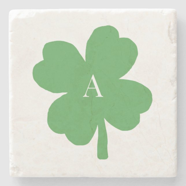Monogram Shamrock Irish Grönt Painting Stenunderlägg (Framsidan)