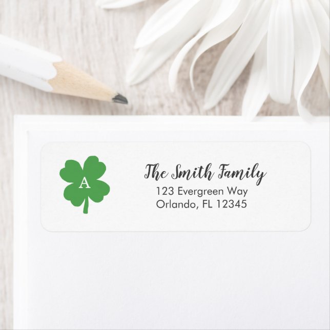 Monogram Shamrock Irish Painting Art Address Label Returadress Etikett (Insitu)
