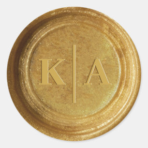 Monogram Shimmer Guld Vax Seal Bröllop Sticker Runt Klistermärke