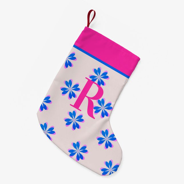 Monogram Shock rosa Blue Retro Flower jul Liten Julstrumpa (Framsidan (Hängande))