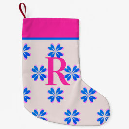 Monogram Shock rosa Blue Retro Flower jul Liten Julstrumpa