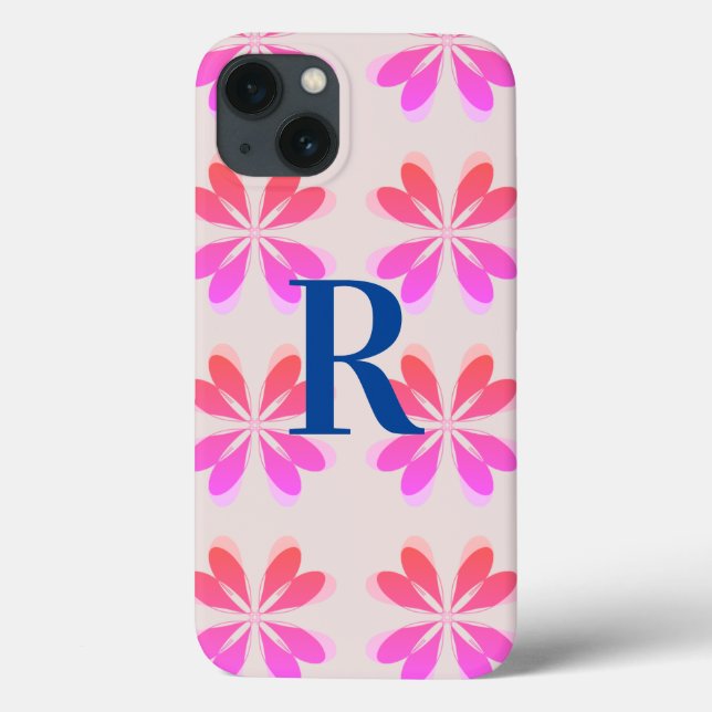 Monogram Shock rosa Blue Retro Flower Mönster (Baksida)
