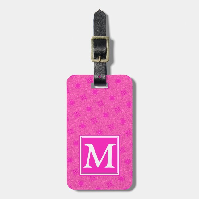 Monogram shock rosa circles mönster bagagebricka (Vertikal Framsida)