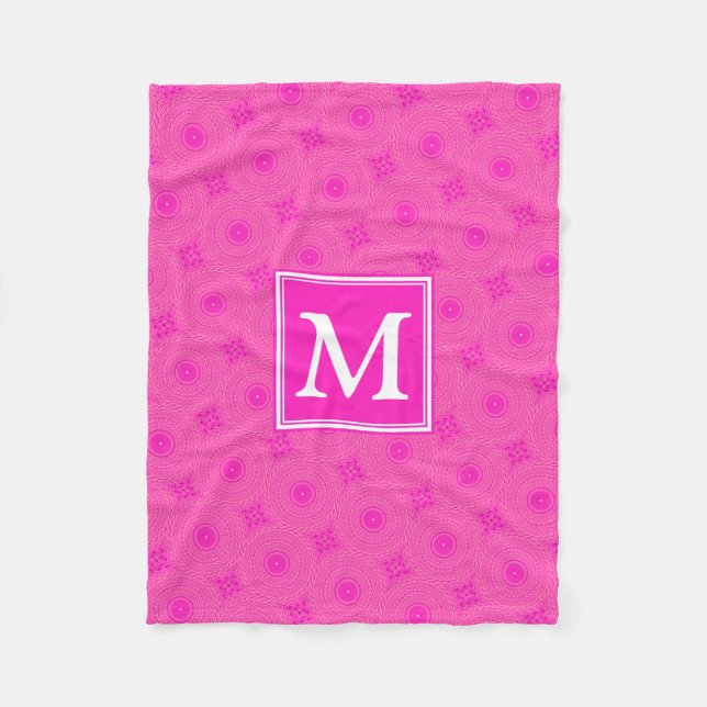 Monogram shock rosa circles mönster fleecefilt (Framsidan)