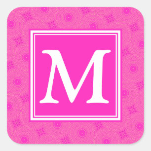 Monogram shock rosa circles mönster fyrkantigt klistermärke