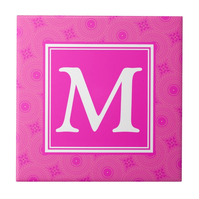 Monogram shock rosa circles mönster kakelplatta (Framsidan)