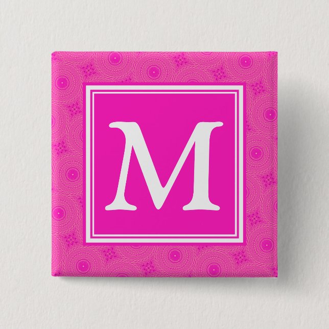 Monogram shock rosa circles mönster knapp (Framsida)