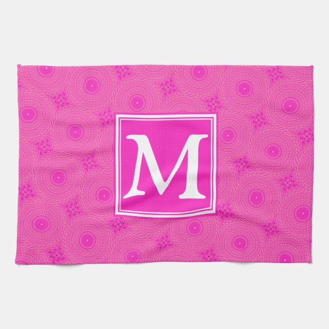 Monogram shock rosa circles mönster kökshandduk (Horisontell)