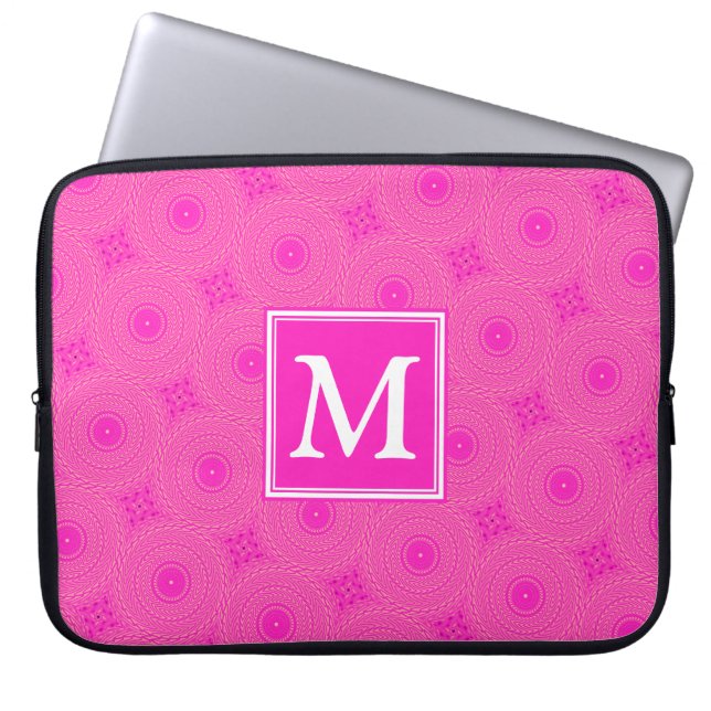 Monogram shock rosa circles mönster laptop fodral (Framsidan)