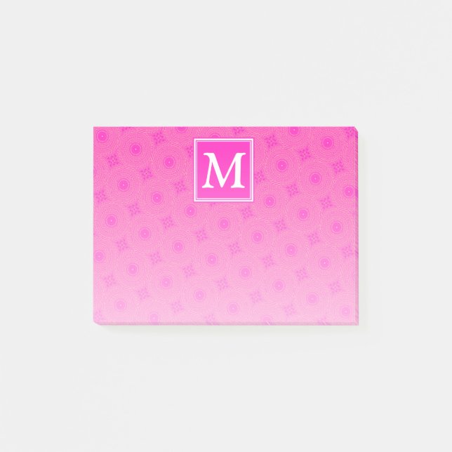 Monogram shock rosa circles mönster post-it block (Framsida)