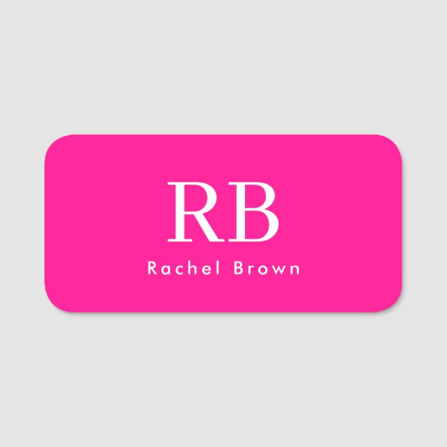 Monogram Shock rosa Elegant, kvinnlig minimalist Namnbricka (Framsida)