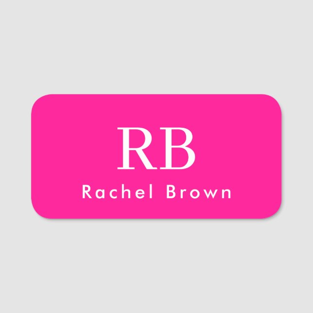 Monogram Shock rosa Elegant, kvinnlig minimalist Namnbricka (Framsida)