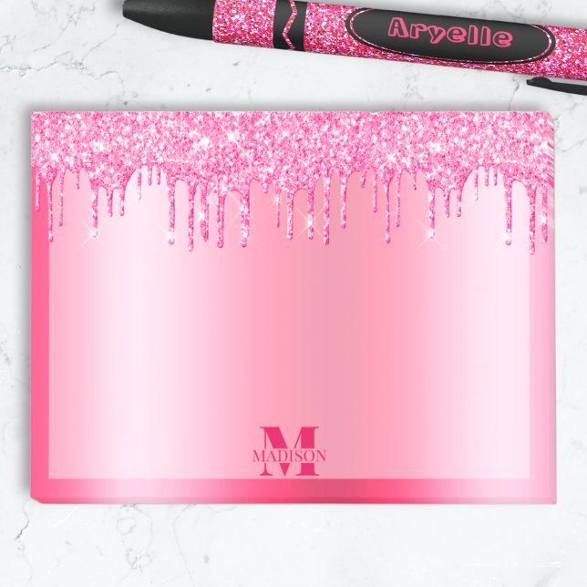Monogram-Shock rosa-Glitter-metall Post-it Block (Skapare uppladdad)