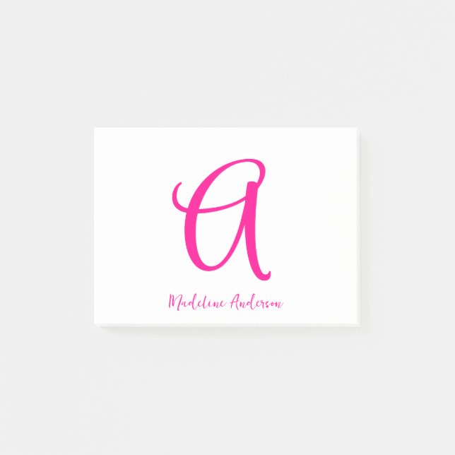 Monogram Shock rosa Modern Feminine Post-it Block (Framsida)