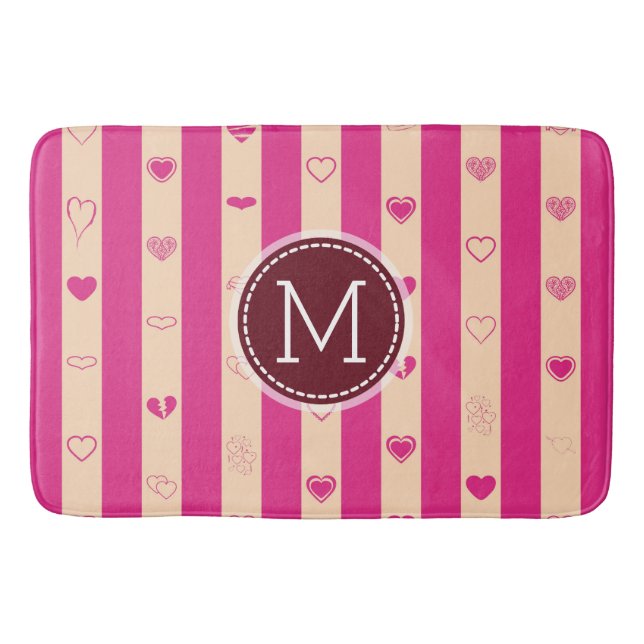 Monogram Shock rosa Modern Heart Mönster Badrumsmatta (Framsidan)