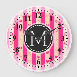 Monogram Shock rosa Modern Heart Mönster Stor Klocka